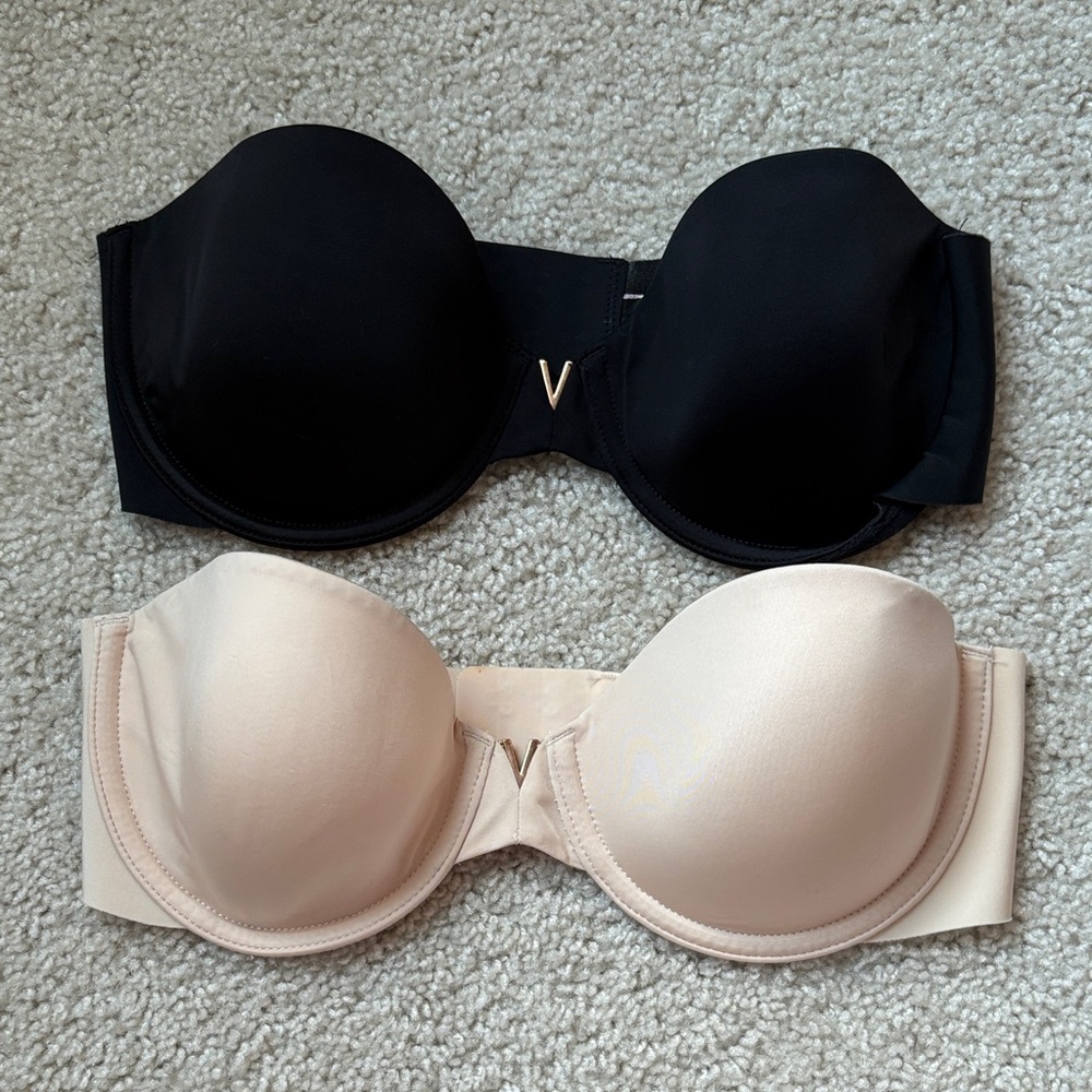 Victoria’s Secret Black and Cream Strapless Bras